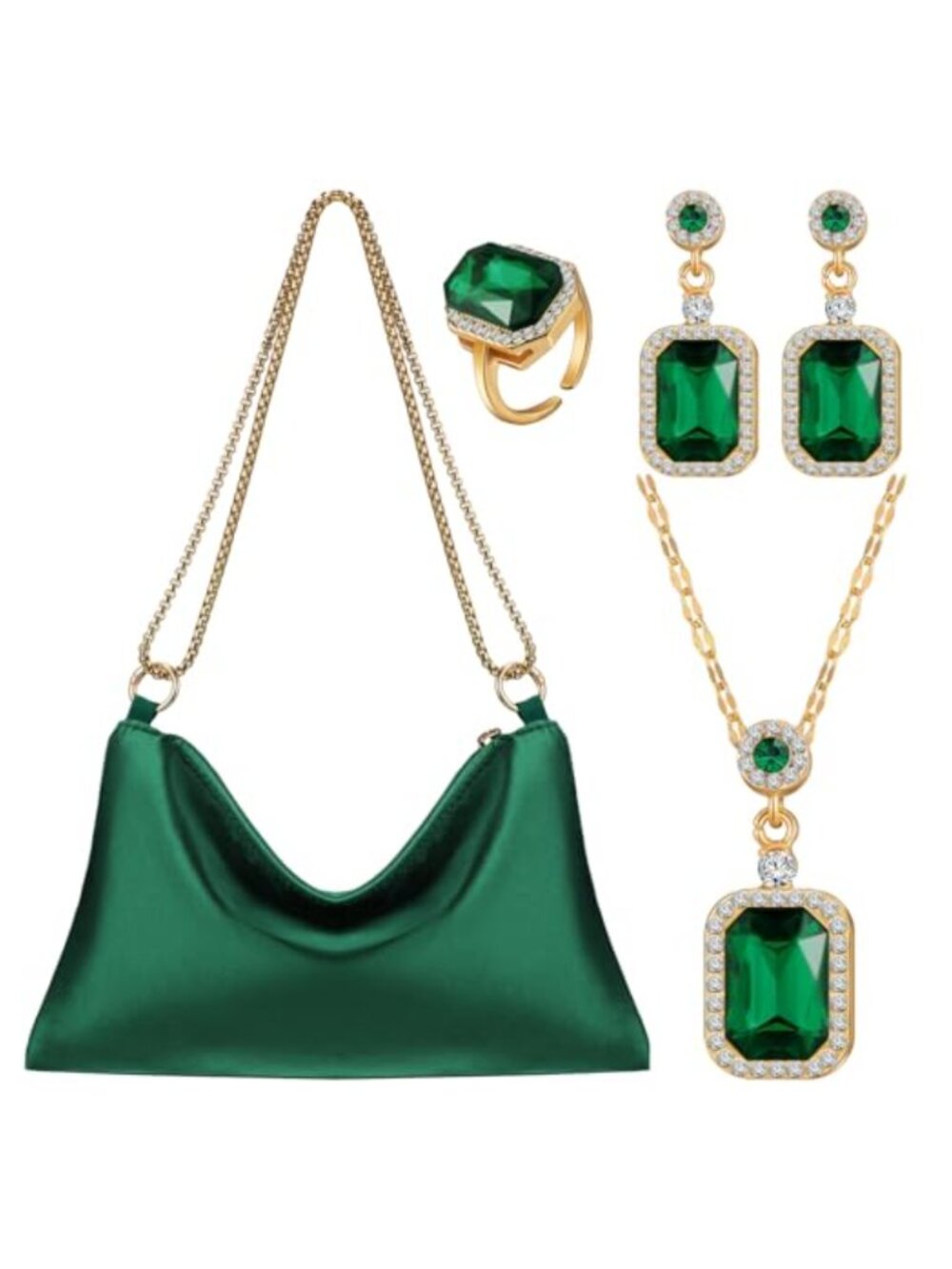 4 Pc Velvet Clutch Purse Rhinestone Jewelry Set Evening Wedding